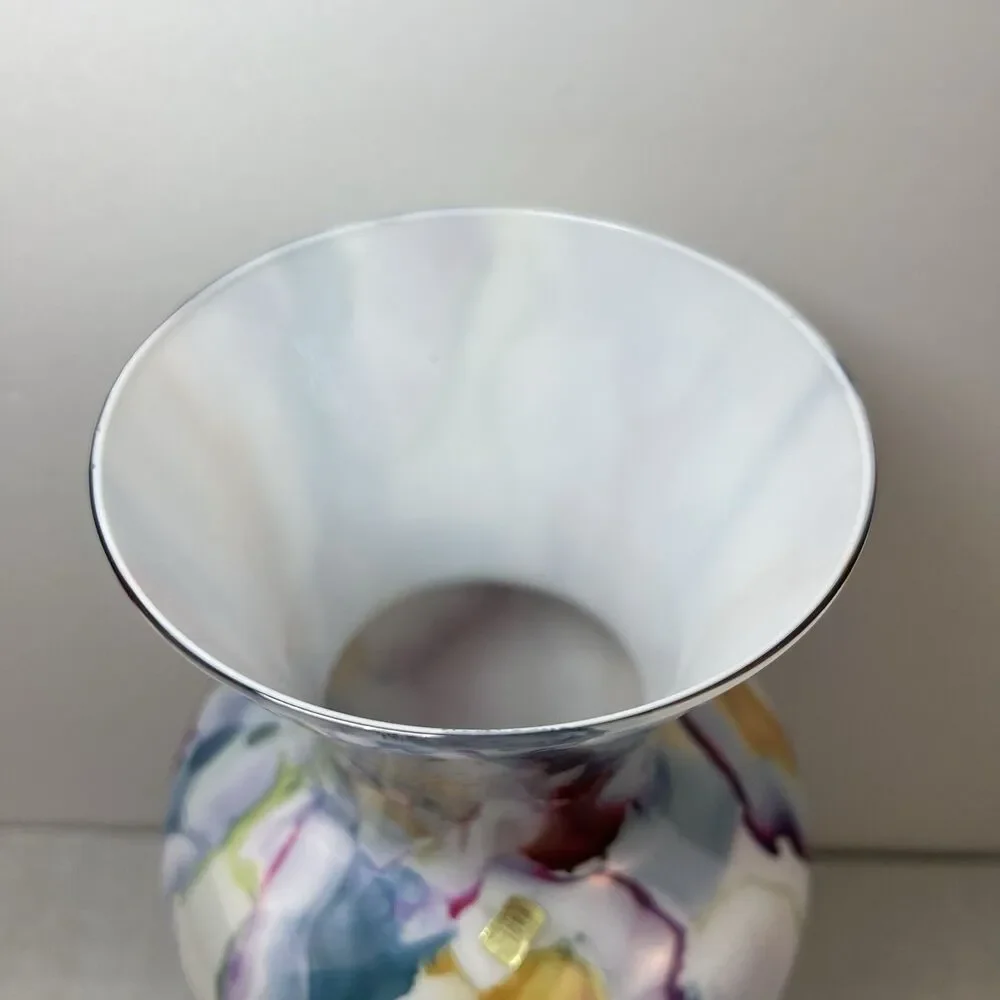 VTG Crane Crest Hand Blown Art Glass Vase Italy Murano Style Splatter MultiColor